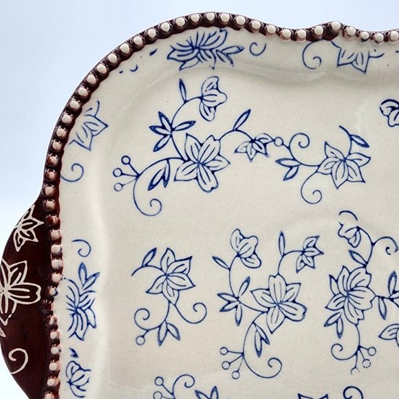 Tara Temptations Square Salad Dessert Plate w Handles Floral Lace Blue 7.5 in - Picture 2 of 8